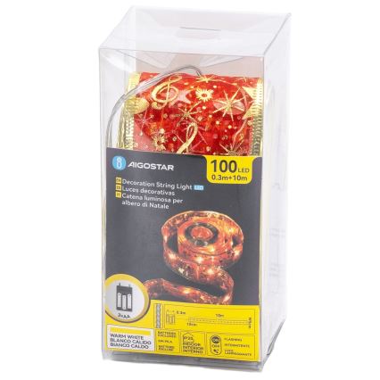 Aigostar - LED-Weihnachtslichterkette 100xLED/3xAA 10 m warmweiß/rot