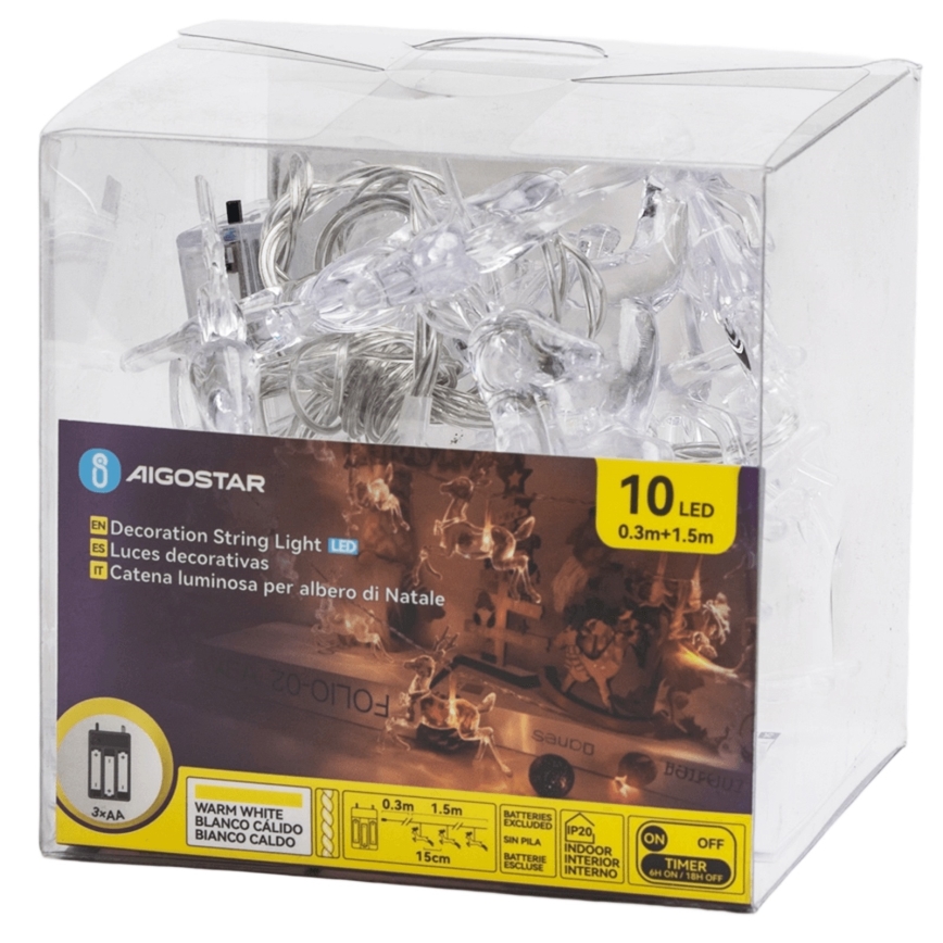 Aigostar - LED-Weihnachtskette 10xLED/3xAA 1,5 m warmweiß, mit Hirschmotiven