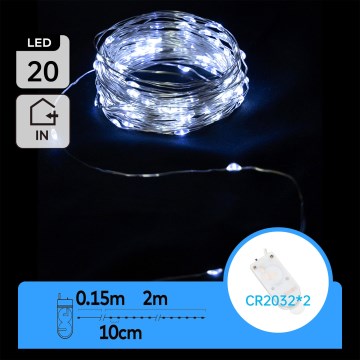 Aigostar - LED Weihnachtskette 20xLED/2x3V 2m kaltweiß