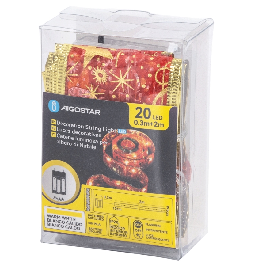 Aigostar - LED Weihnachts-Lichterkette 20xLED/3xAA 2 m warmweiß rot