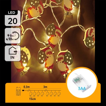Aigostar - LED-Weihnachtskette 20xLED/3xAA 3m warmweiß Santa Claus