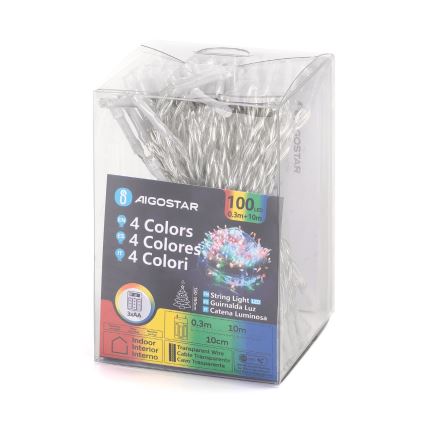 Aigostar - LED-Weihnachtslichterkette 100xLED/3xAA 10,3m mehrfarbig