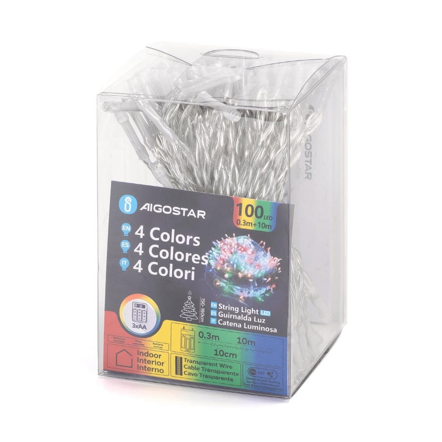 Aigostar - LED-Weihnachtslichterkette 100xLED/3xAA 10,3m mehrfarbig