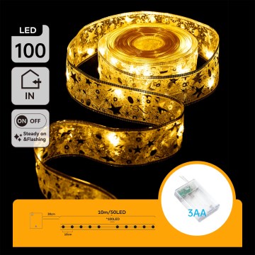 Aigostar - LED-Weihnachtslichterkette 100xLED/3xAA 10 m warmweiß gold