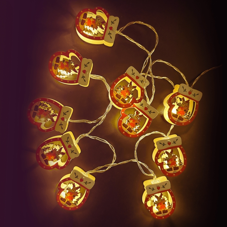 Aigostar - LED Weihnachtslichterkette 10xLED/3xAA 1,5m warmweiß Handschuh