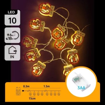 Aigostar - LED-Weihnachtslichterkette 10xLED/3xAA 1,5m warmweiß Handschuhe