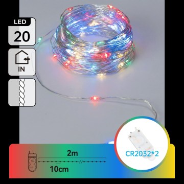 Aigostar - LED-Weihnachtslichterkette 20xLED/2xCR2032 2m mehrfarbig