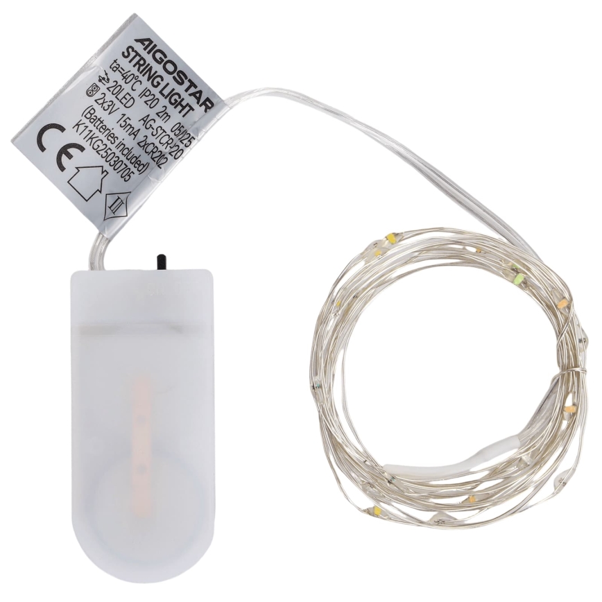 Aigostar - LED-Weihnachtslichterkette 20xLED/2xCR2032 2m mehrfarbig