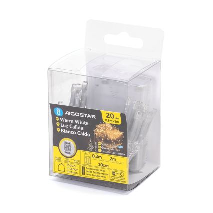Aigostar - LED-Weihnachtslichterkette 20xLED/3xAA 2,3 m warmweiß