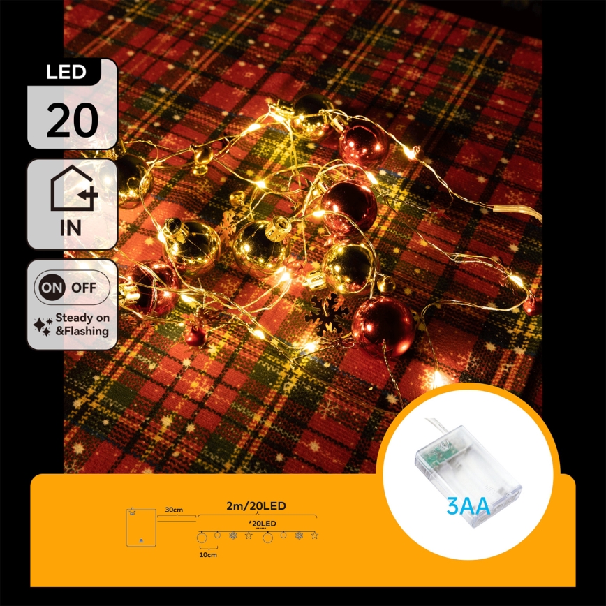 Aigostar - LED Weihnachtslichterkette 20xLED/3xAA 2m warmweiß