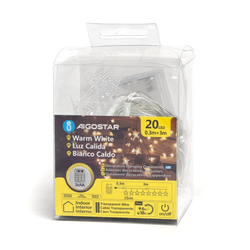 Aigostar - LED-Weihnachtslichterkette 20xLED/3xAA 3,3 m Sterne