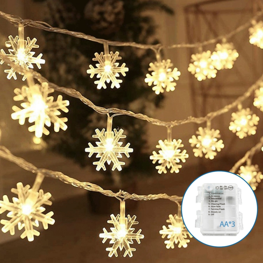 Aigostar - LED Weihnachtslichterkette 20xLED/3xAA 3,3m Schneeflocken