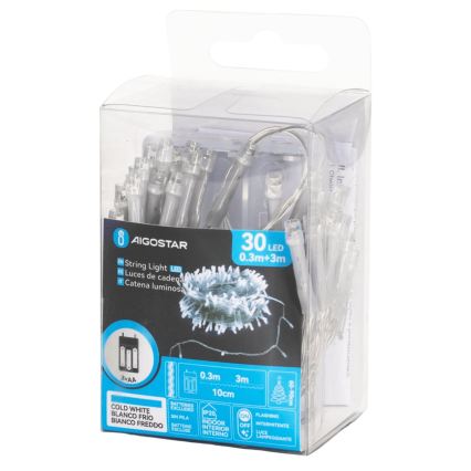 Aigostar - LED-Weihnachtslichterkette 30xLED/3xAA 3,3m kaltweiß