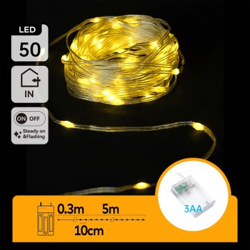 Aigostar - LED-Weihnachtslichterkette 50xLED/3xAA 5,3 m warmweiß