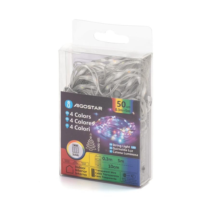 Aigostar - LED-Weihnachtslichterkette 50xLED/3xAA 5,3m mehrfarbig