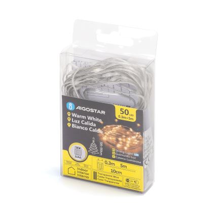 Aigostar - LED-Weihnachtslichterkette 50xLED/3xAA 5,3m warmweiβ