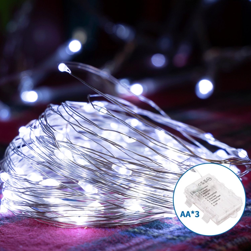 Aigostar - LED-Weihnachtslichterkette für den Außenbereich 100xLED/8 Funktionen 10,3m IP44 kaltweiß