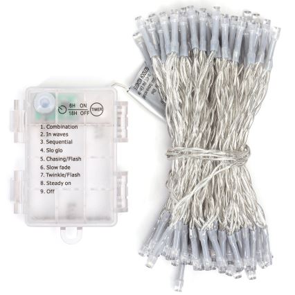 Aigostar - LED-Weihnachtslichterkette für den Außenbereich 100xLED/8 Funktionen/3xAA 10,3m IP44 kaltweiß