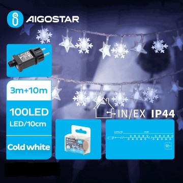 Aigostar - LED-Weihnachtslichterkette für den Außenbereich 100xLED/8 Funktionen 13m IP44 kaltweiß