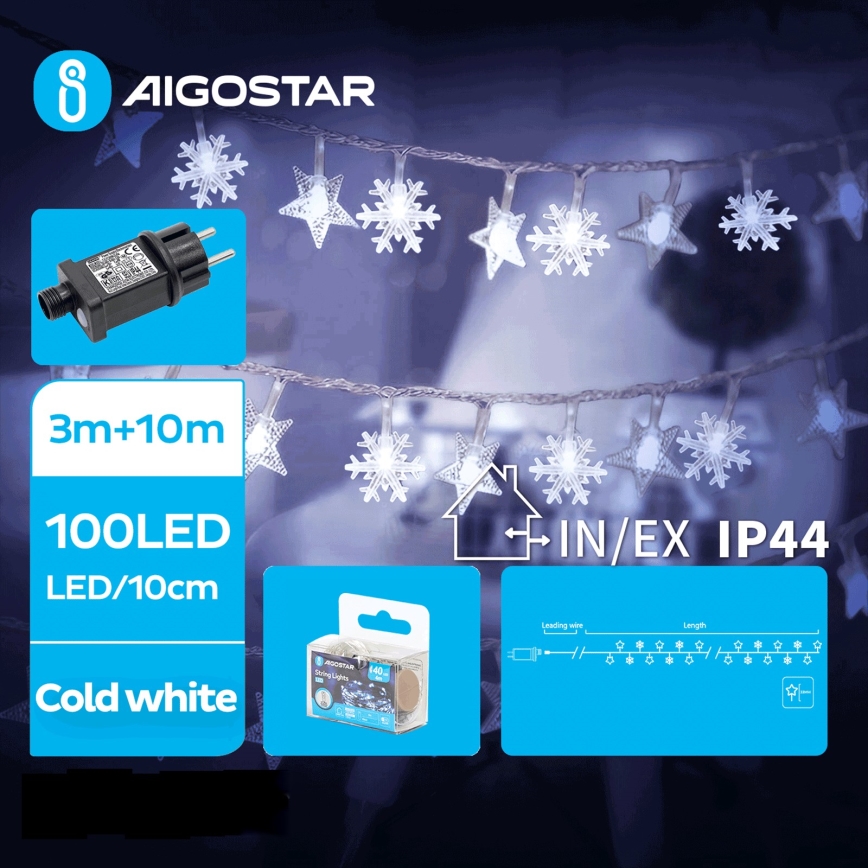 Aigostar - LED-Weihnachtslichterkette für den Außenbereich 100xLED/8 Funktionen 13m IP44 kaltweiß