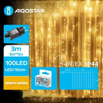 Aigostar - LED-Weihnachtslichterkette für den Außenbereich 100xLED/8 Funktionen 4x1m IP44 warmweiβ