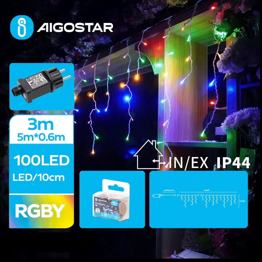 Aigostar - LED-Weihnachtslichterkette für den Außenbereich 100xLED/8 Funktionen 8x0,6m IP44 mehrfarbig