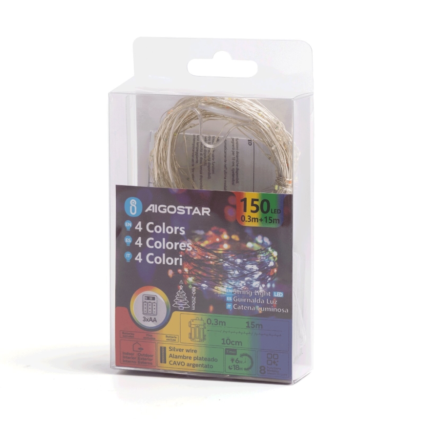 Aigostar - LED-Weihnachtslichterkette für den Außenbereich 150xLED/8 Funktionen 15,3m IP44 mehrfarbig