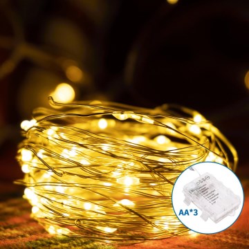 Aigostar - LED-Weihnachtslichterkette für den Außenbereich 150xLED/8 Funktionen 3xAA 15,3m IP44 warmweiβ