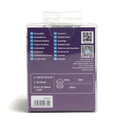 Aigostar - LED-Weihnachtslichterkette für den Außenbereich 150xLED/8 Funktionen 3xAA 15,3m IP44 warmweiβ