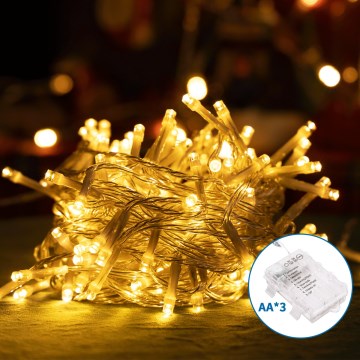 Aigostar - LED-Weihnachtslichterkette für den Außenbereich 150xLED/8 Funktionen 3xAA 15,3m IP44 warmweiβ