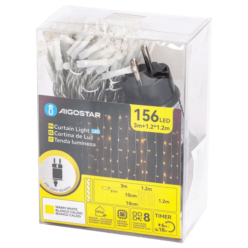Aigostar - LED Weihnachtslichterkette für den Außenbereich 156xLED/8 Funktionen 4,2x1,2m IP44 warmweiß