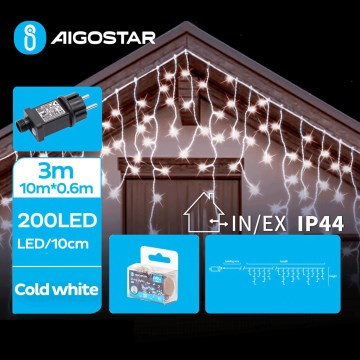 Aigostar - LED-Weihnachtslichterkette für den Außenbereich 200xLED/8 Funktionen 13x0,6m IP44 kaltweiß