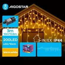 Aigostar - LED-Weihnachtslichterkette für den Außenbereich 200xLED/8 Funktionen 13x0,6m IP44 warmweiβ