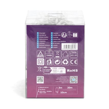 Aigostar - LED-Weihnachtslichterkette für den Außenbereich 200xLED/8 Funktionen 23m IP44 kaltweiß