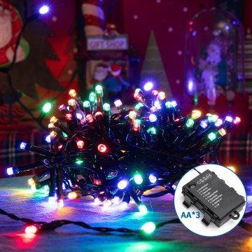 Aigostar - LED-Weihnachtslichterkette für den Außenbereich 200xLED/8 Funktionen 3xAA 10,3m IP44 mehrfarbig