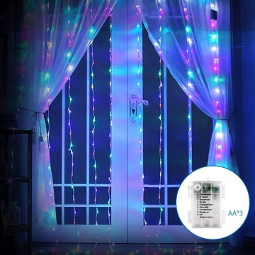 Aigostar - LED-Weihnachtslichterkette für den Außenbereich 200xLED/8 Funktionen 3xAA 5x2m IP44 mehrfarbig