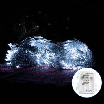 Aigostar - LED-Weihnachtslichterkette für den Außenbereich 200xLED/8 Funktionen/3xAA 6x1,5m IP44 kaltweiß