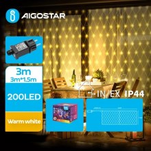 Aigostar - LED-Weihnachtslichterkette für den Außenbereich 200xLED/8 Funktionen 6x1,5m IP44 warmweiβ