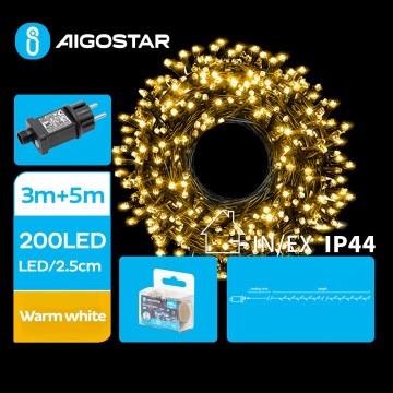 Aigostar - LED-Weihnachtslichterkette für den Außenbereich 200xLED/8 Funktionen 8m IP44 warmweiβ