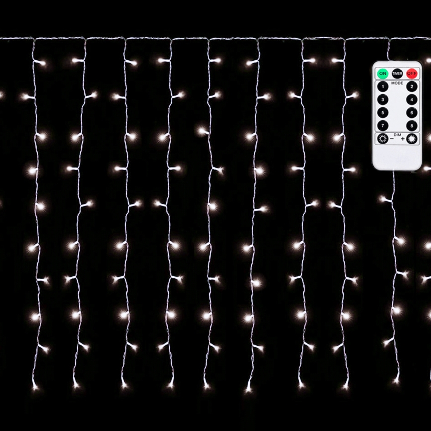 Aigostar - LED-Weihnachtslichterkette für den Außenbereich 300 LEDs / 8 Funktionen 3 x 1 m IP44 kaltweiß + Fernbedienung