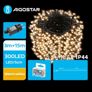 Aigostar - LED-Weihnachtslichterkette für den Außenbereich 300xLED/8 Funktionen 18m IP44 warmweiβ