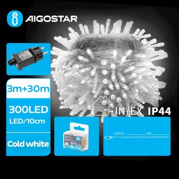 Aigostar - LED-Weihnachtslichterkette für den Außenbereich 300xLED/8 Funktionen 33m IP44 kaltweiß