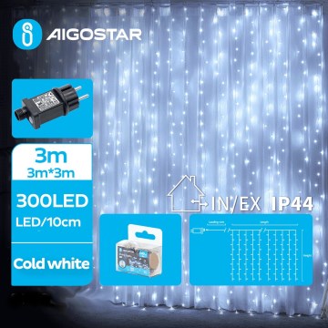 Aigostar - LED-Weihnachtslichterkette für den Außenbereich 300xLED/8 Funktionen 6x3m IP44 kaltweiß