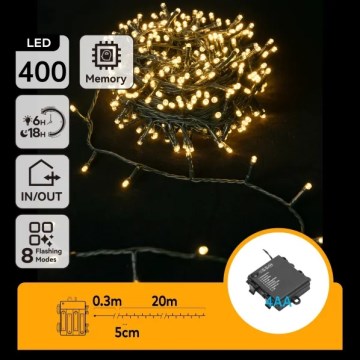 Aigostar - LED-Weihnachtslichterkette für den Außenbereich, 400xLED/8 Funktionen, 4xAA, 20,3 m, IP44, warmweiß
