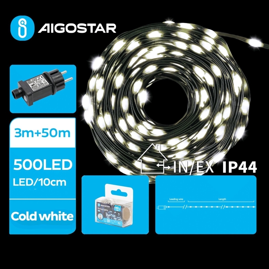 Aigostar - LED-Weihnachtslichterkette für den Außenbereich 500xLED/8 Funktionen 53m IP44 kaltweiß