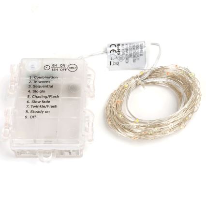 Aigostar - LED-Weihnachtslichterkette für den Außenbereich 50xLED/8 Funktionen 3xAA 5,3m IP44 mehrfarbig