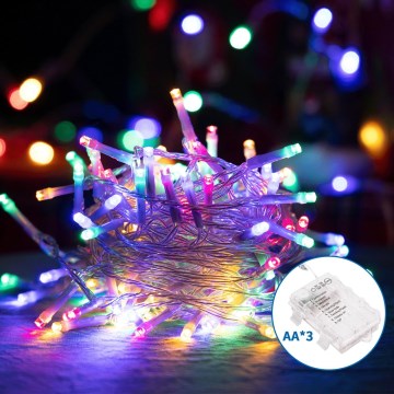 Aigostar - LED-Weihnachtslichterkette für den Außenbereich 50xLED/8 Funktionen 3xAA 5,3m IP44 mehrfarbig