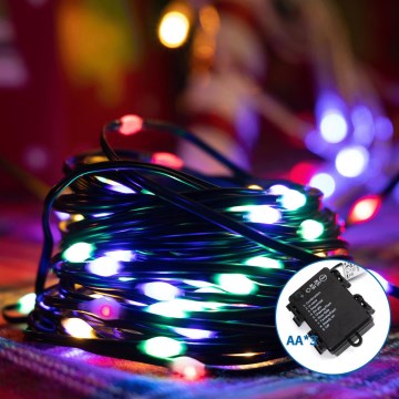 Aigostar - LED-Weihnachtslichterkette für den Außenbereich 50xLED/8 Funktionen 3xAA 5,3m IP44 mehrfarbig