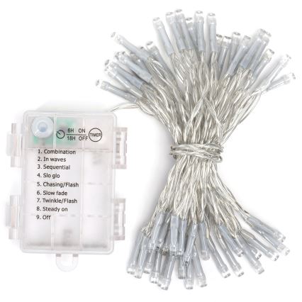 Aigostar - LED-Weihnachtslichterkette für den Außenbereich 50xLED/8 Funktionen 3xAA 5,3m IP44 warmweiβ