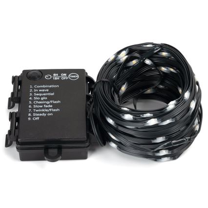 Aigostar - LED-Weihnachtslichterkette für den Außenbereich 50xLED/8 Funktionen 3xAA 5,3m IP44 warmweiβ